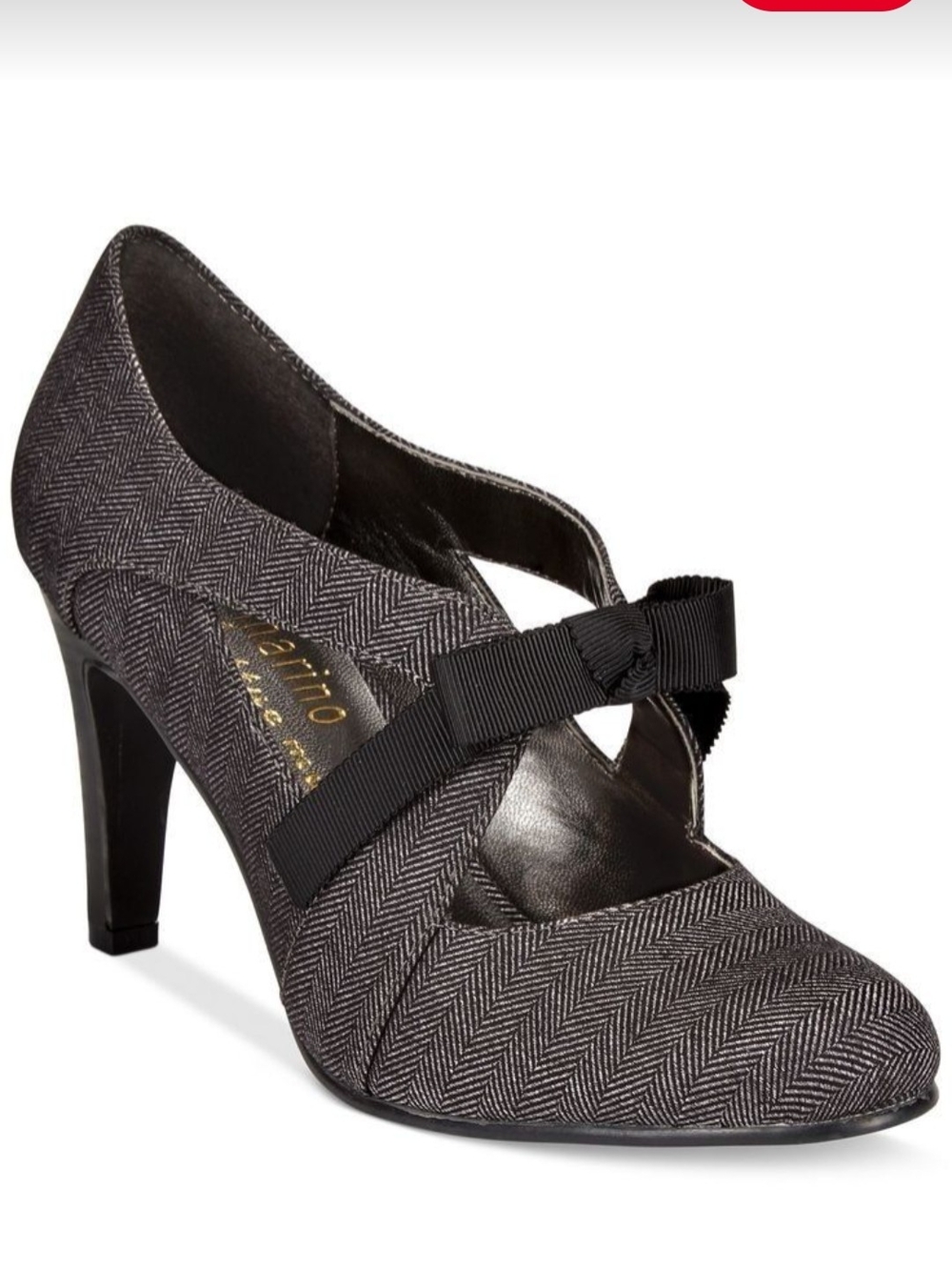 Ann Marino By Bettye Muller Charcoal Herringbone Bow MaryJane Pump Retro Size 8M